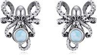 wholesale 925 Sterling Silver Octopus Stud Earrings with Larimar Stone - Vintage Style Sea Life s for Her Him-Octopus