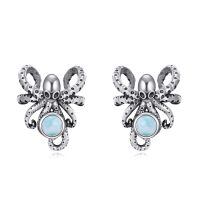 wholesale 925 Sterling Silver Octopus Stud Earrings With Blue Larimar Stone Oxidized Finish-Octopus