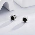 wholesale 925 Sterling Silver 925 Round Black Onyx & CZ Circle Stud Earrings w/Norse Symbol & Yin Yang Design-0-2