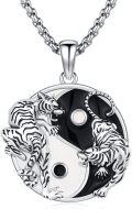 wholesale 925 Sterling Silver Tiger Ying Yang Necklace for Men Women Black Onyx Gemstone Pendant Chain s 45cm Length-0-0