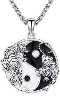 wholesale 925 Sterling Silver Tiger Ying Yang Necklace for Men Women Black Onyx Gemstone Pendant Chain s 45cm Length-L-Dragon