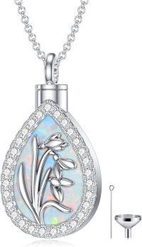 wholesale Sterling Silver Opal Birth Flower Urn Necklace for Ashes 12 Month Memorial Jewelry-01-January-Snowdrop-01-January-Snowdrop+Text