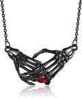 wholesale 925 Sterling Silver Skeleton Hand Red Stone Gothic Heart Pendant Necklace for Women-0-0
