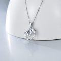 wholesale 14K White Gold Heart-Shaped Pendant with Horses and Cubic Zirconia Necklaces for Women - Length: 32cm/4mm Chain-0-3