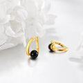wholesale 925 Sterling Silver Gold-Plated Black Onyx Huggie Hoop Earrings - Vintage Filigree  for Women-0-2