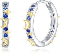 wholesale 925 Sterling Silver Moon Star Crystal Stud Earrings for Women, Hypoallergenic Gift-star hoop earrings