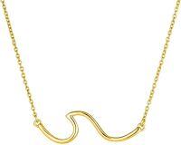 wholesale Gold 925 Sterling Silver Ocean Wave Pendant Necklaces Minimalist Chain Beach  for Women-gold 20.0 Inches