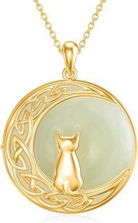 wholesale Sterling Silver Jade Necklace Cat Hummingbird Dragonfly Butterfly Bee Jewelry Gift for Women Mom-Cats 1-Gold