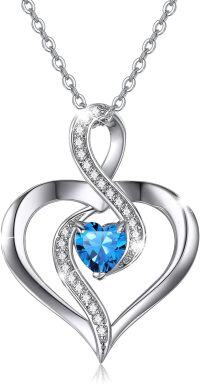 wholesale 925 Sterling Silver Birthstone Heart Necklace Infinity Love Pendant-Silver-12-Dec
