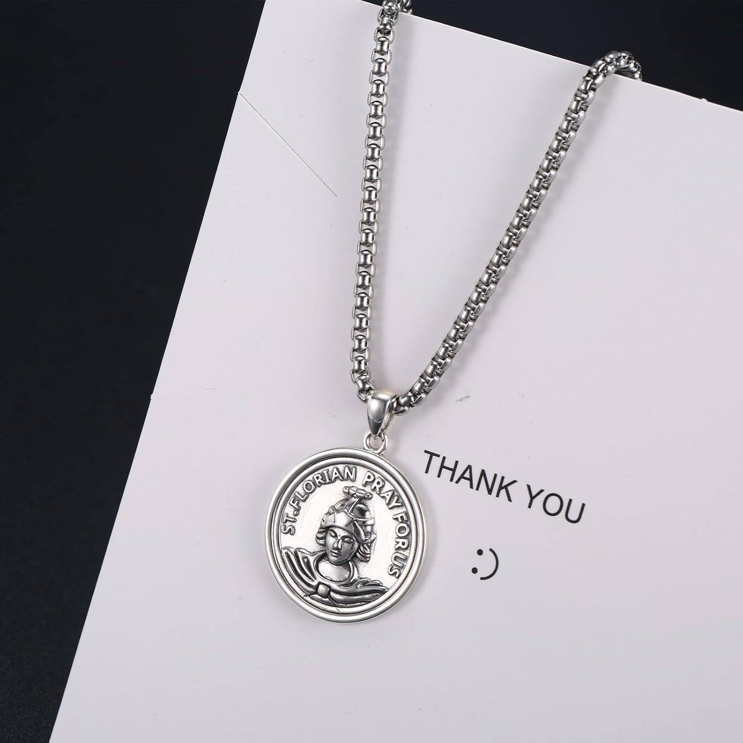 925 Sterling Silver St. Florian Prayer for Us Medal Necklace Pendant Charm-0-2