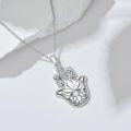 wholesale 925 Sterling Silver Lotus Evil Eye Hamsa Hand Pendant Necklace for Women-0-2