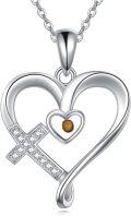 wholesale 925 Sterling Silver Heart Cross & Tiger Eye Stone Pendant Necklace for Women-0-0