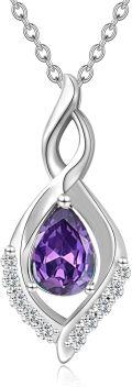 wholesale 925 Sterling Silver Purple Amethyst Teardrop Pendant Necklace with Cubic Zirconia Accents-0-0