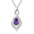 wholesale 925 Sterling Silver Purple Amethyst Teardrop Pendant Necklace with Cubic Zirconia Accents-0-0