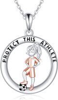 wholesale 925 Sterling Silver Protect This Athlete Girl with Soccer Ball Charm Sporty Necklace Gift for Women and Girls-0-0