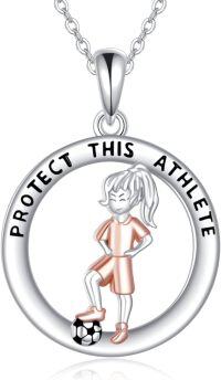 wholesale 925 Sterling Silver Protect This Athlete Girl with Soccer Ball Charm Sporty Necklace Gift for Women and Girls-Soccer Necklace