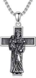 wholesale 925 Sterling Silver Saint Medal Cross Pendant Necklaces with Virgin Mary and Child Jesus Charm Catholic Christian Gifts for Women/Men-0-0