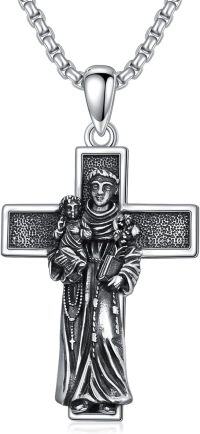 wholesale 925 Sterling Silver Saint Medal Cross Pendant Necklaces with Virgin Mary and Child Jesus Charm Catholic Christian Gifts for Women/Men-Saint Anthony