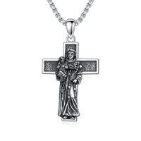 wholesale 925 Sterling Silver Saint Anthony Cross Pendant Necklace Oxidized Vintage Religious Jewelry-Saint Anthony