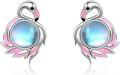 wholesale 925 Sterling Silver Pink Enamel Flamingo Stud Earrings with Blue Stone for Women Girls Mother's Day Gift-0-0