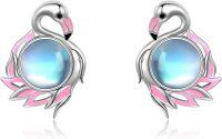 wholesale 925 Sterling Silver Pink Enamel Flamingo Stud Earrings with Blue Stone for Women Girls Mother's Day Gift-Flamingo Moonstone-Flamingo Moonstone