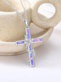 wholesale 925 Sterling Silver Cross with Opal and CZ Butterfly Pendant Necklace for Women-0-9