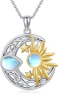 wholesale 925 Sterling Silver Celtic Moon and Stars Pendant Necklace for Women Girls-Silver&Gold&Moonstone