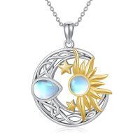 wholesale 925 Sterling Silver Celtic Moon and Stars Pendant Necklace for Women Girls-Silver&Gold&Moonstone