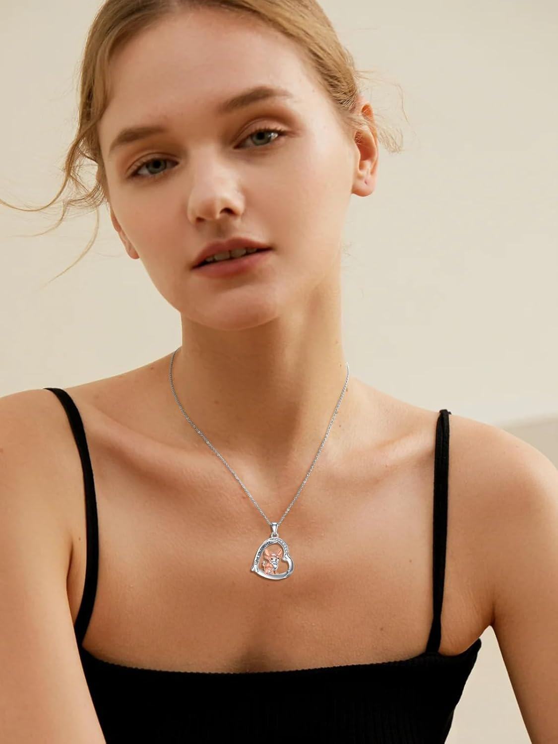 wholesale 925 Sterling Silver I Love You Forever Chihuahua Heart Pendant Necklace for Women Girls Gifts-0-2