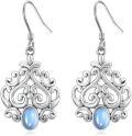 wholesale 925 Sterling Silver Blue Moonstone Filigree Hook Earrings for Women-0-0