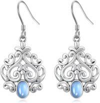 wholesale 925 Sterling Silver Blue Moonstone Filigree Hook Earrings for Women-Boho Moonstone Earrings-04