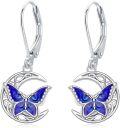 wholesale 925 Sterling Silver Blue Moonstone Butterfly Drop Earrings-0-0