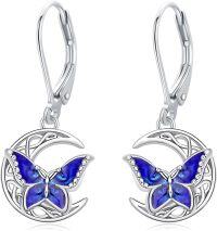 wholesale 925 Sterling Silver Blue Moonstone Butterfly Drop Earrings-Butterfly-Moon