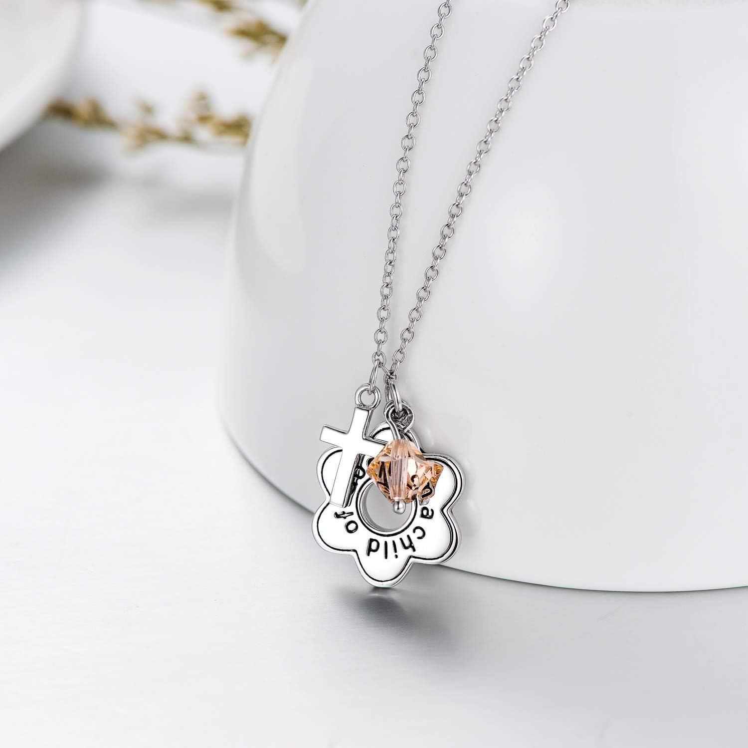 925 Sterling Silver Daisy Child of God Necklace for Girls Baptism Communion Birthday-0-2