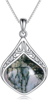 wholesale Sterling Silver Moonstone Lapis Larimar Moss Agate Teardrop Filigree Pendant-Moss agate teardrop necklace