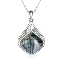 wholesale 925 Sterling Silver Moonstone Lapis Larimar Moss Agate Teardrop Filigree Pendant-Moss agate teardrop necklace