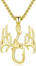 wholesale Gold 925 Sterling Silver Deer Antlers & Fish Hooks Mens Pendant Necklaces with Duck Charm-0-1