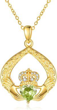 wholesale 925 Sterling Silver Claddagh Birthstone Pendant Necklaces for Women-08 Aug - Peridot