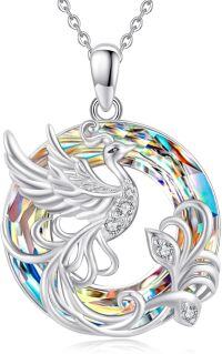wholesale 925 Sterling Silver Rainbow Austrian Crystal Swan Pendant Necklace-Aurore Boreale