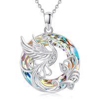 wholesale 925 Sterling Silver Rainbow Austrian Crystal Swan Pendant Necklace-Aurore Boreale