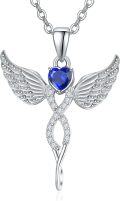 wholesale Sterling Silver Angel Birthstone Necklace with 12 Crystal Gemstones for Women-0-0
