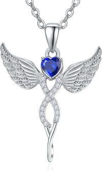 wholesale Sterling Silver Angel Birthstone Necklace with 12 Crystal Gemstones for Women-09-Sep-Lab Created Sapphire