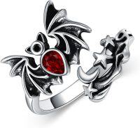 wholesale Sterling Silver Gothic Rings with Simulation Stone Halloween Bat Spider Skull Rings for Women Men Adjustable Jewelry-7 Bat Ring