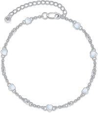 wholesale  Sterling Silver Natural Stone Anklet Bracelet for Women -Z-Heart Opal Anklet 9\"-11\"