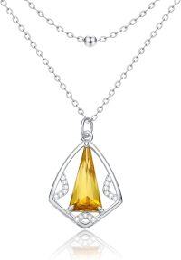 wholesale  sterling silver yellow citrine triangle pendant necklace for women ( chars)-Triangle Citrine Necklace-01