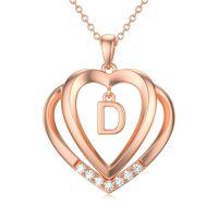 wholesale 925 Sterling Silver Moissanite Heart Initial Pendant Necklace for Her-Rose Gold - D Inital