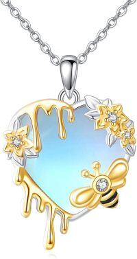 wholesale 925 Sterling Silver Heart-Shaped Pendant with Flowers and Honeybee Charm Necklace for Women-Bee necklace