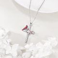 wholesale 925 Sterling Silver Red Cardinal Bird Gothic Cross Pendant Necklace for Women Gifts-0-2