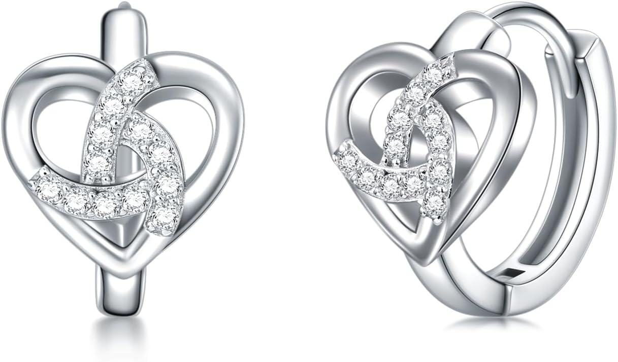 Sterling Silver Celtic Knot Huggie Hoop Earrings Triangle Knot Jewelry Gifts for Women-Heart Celtic Earring