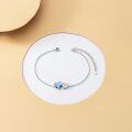 wholesale 925 Sterling Silver Blue Heart Crystal Ankle Anklet with Chain and Clasp - Adjustable Size for Women Girls-0-3